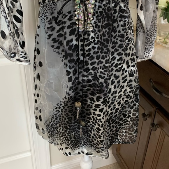 MERCEDES RIVERA SILK CRYSTAL LEOPARD PRINT ONE-OF-A-KIND  EMBELLISH DRESS - Picture 4 of 16